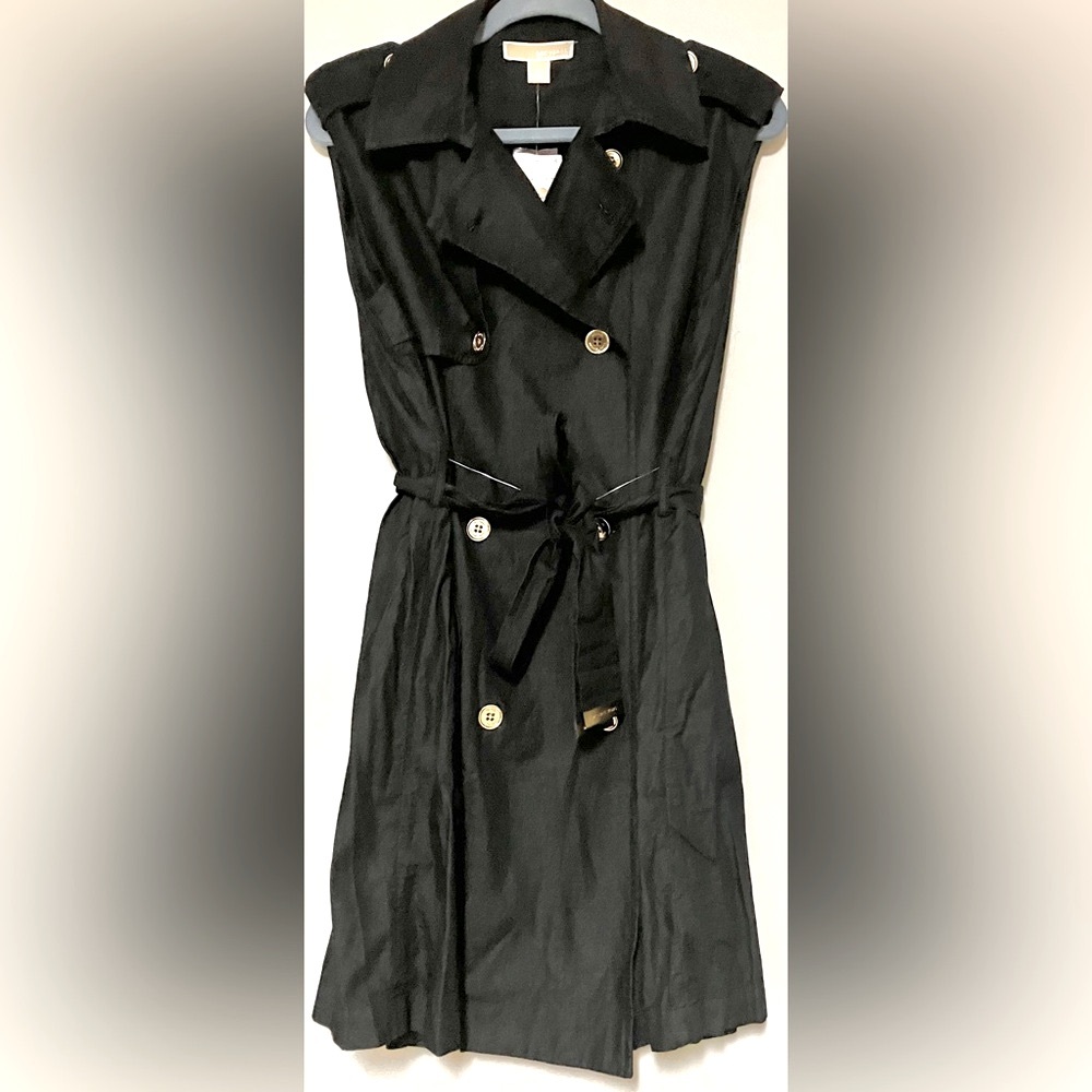 Michael Kors Black Chambray Sleeveless Coat Dress/Gold buttons/Accents - Size M
